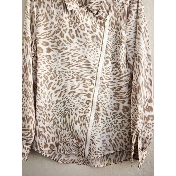 TOP/BLOUSE-CALVIN KLEIN-Gold-Cream-Front Diagonal Gold Zipper-Sleeve Roll Tab-SM - Picture 3 of 12